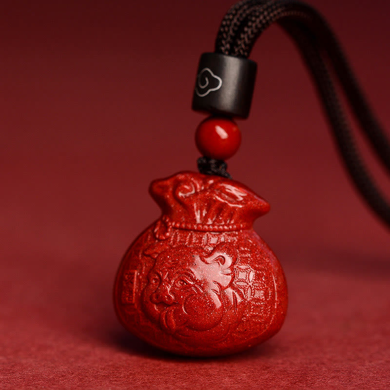 Chinese Zodiac Money Bag Shape Cinnabar Calm Necklace Pendant