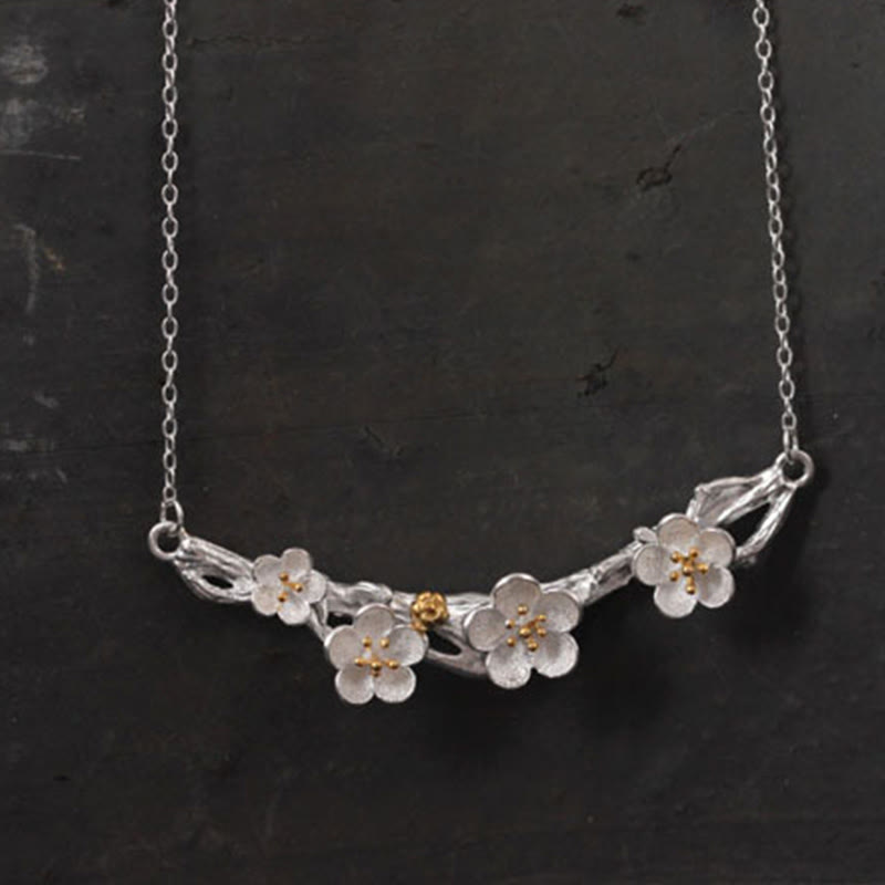 925 Sterling Silver Plum Bossom Protection Necklace Pendant