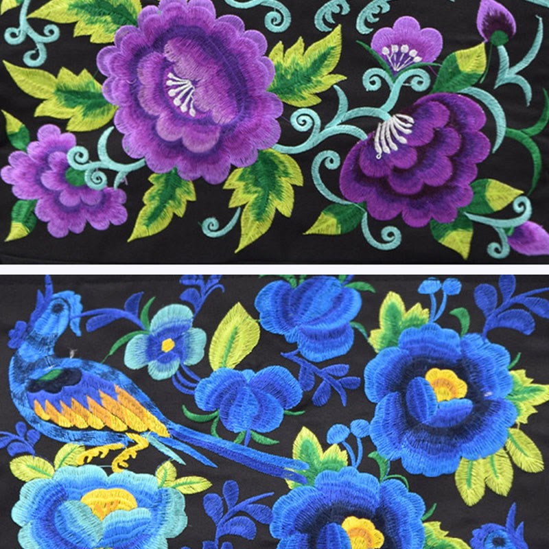 Galsang Magpie Peony Camellia Chrysanthemum Embroidery Canvas Shopping Purse Handbag Shoulder Bag