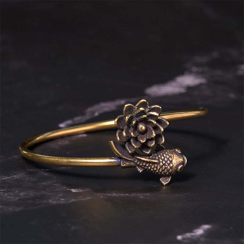 Lotus Flower Koi Fish Copper Brass Enlightenment Luck Bracelet Bangle