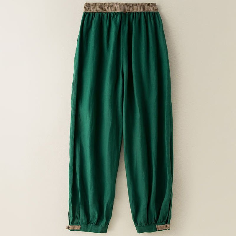 Plain Cotton Drawstring Women's Harem Pants With Pockets