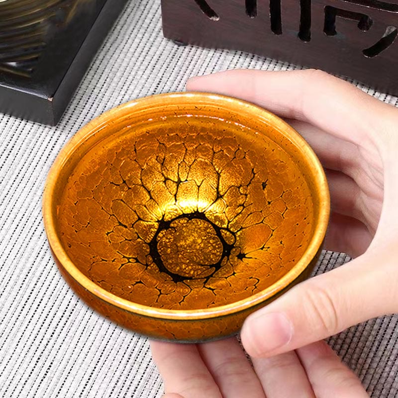 Gold Spot Pattern Chinese Jianzhan Ceramic Teacup Kung Fu Tea Cup Bowl With Gift Box