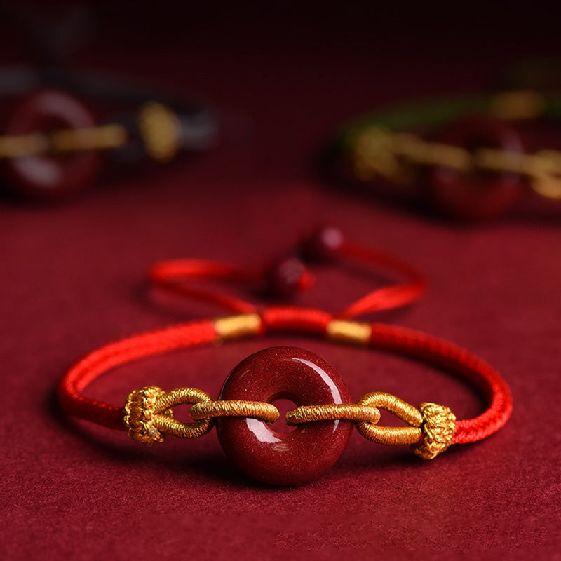 Handcrafted Cinnabar Peace Buckle Pattern Concentration Braided Bracelet