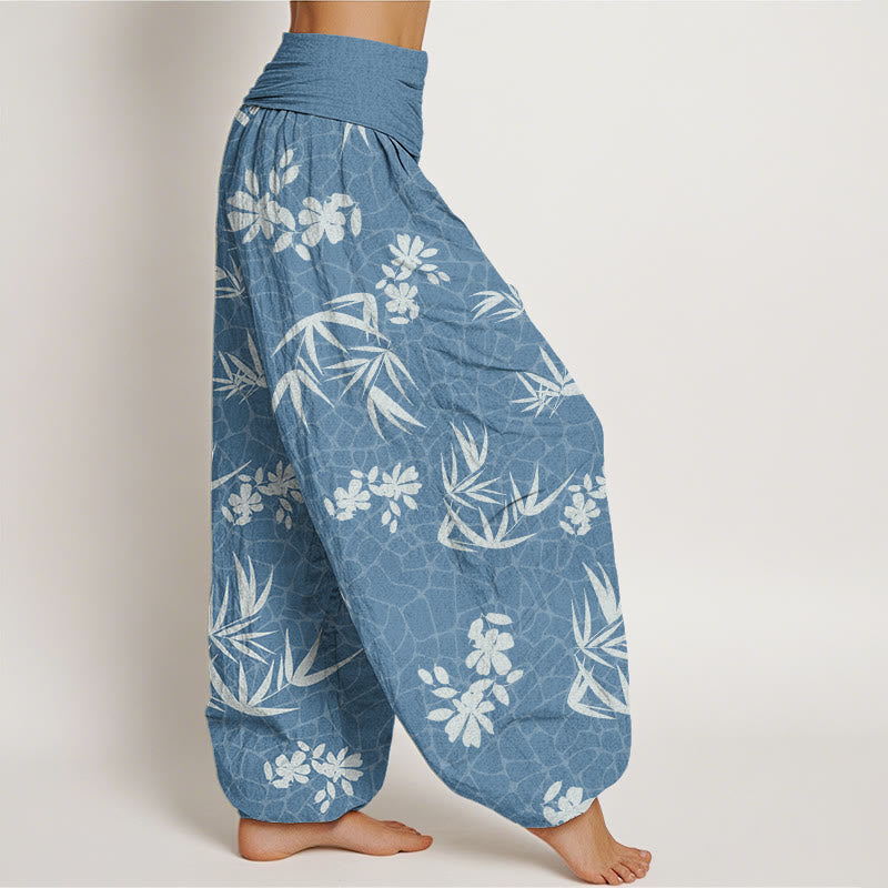 Bamboo Flowers Pattern Women's Elastic Waist Harem Pants