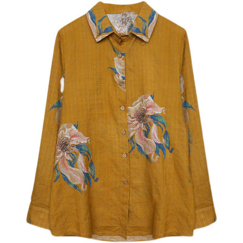 Literary Artistic Flower Print Cotton Linen Clothing