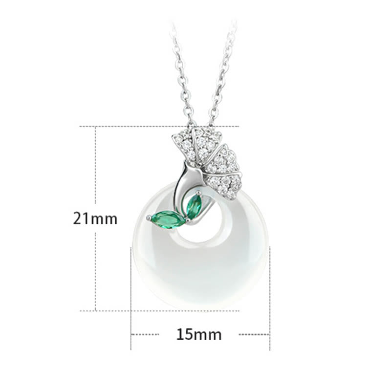 Natural Chalcedony Ginkgo Leaf Peace Buckle Harmony Necklace Pendant