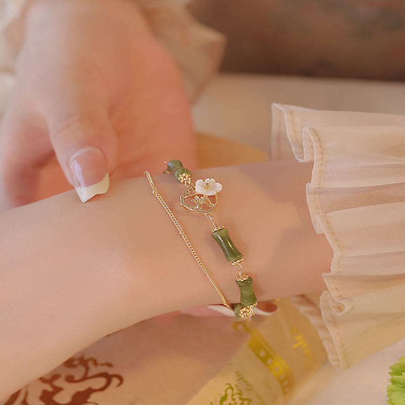 14k Gold Plated Copper Peridot Bamboo Flower Wealth Double Layer Bracelet