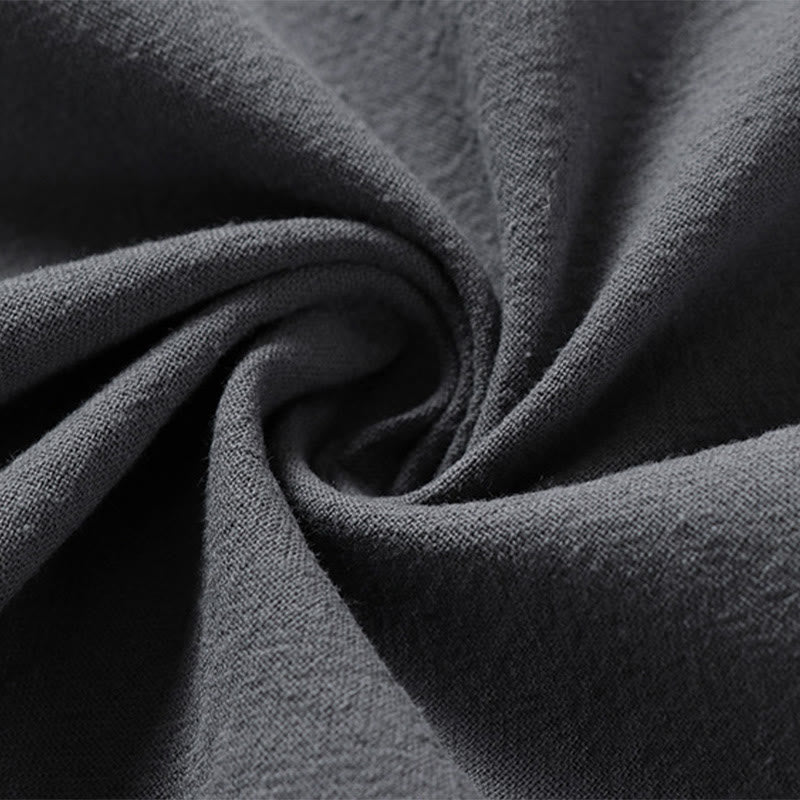 Casual Plain Color Two Buttons Three Quarter Sleeve Cotton Linen Men's Shirt