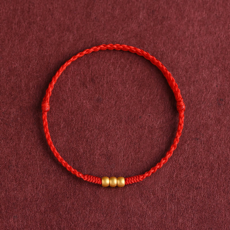999 Gold Mini Three Beads Design Handmade Luck?Rope Bracelet Anklet