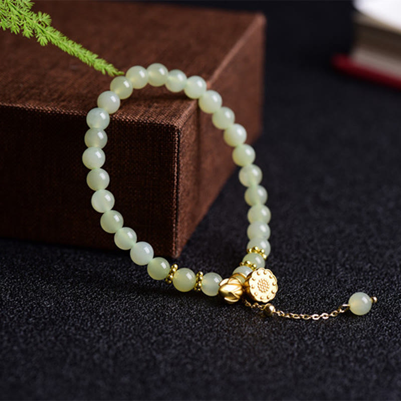Natural Hetian Jade Lotus Luck Bracelet