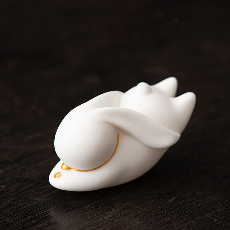Flying Rabbit Bamboo Mat Healing Ceramic Incense Burner Desk Decoration