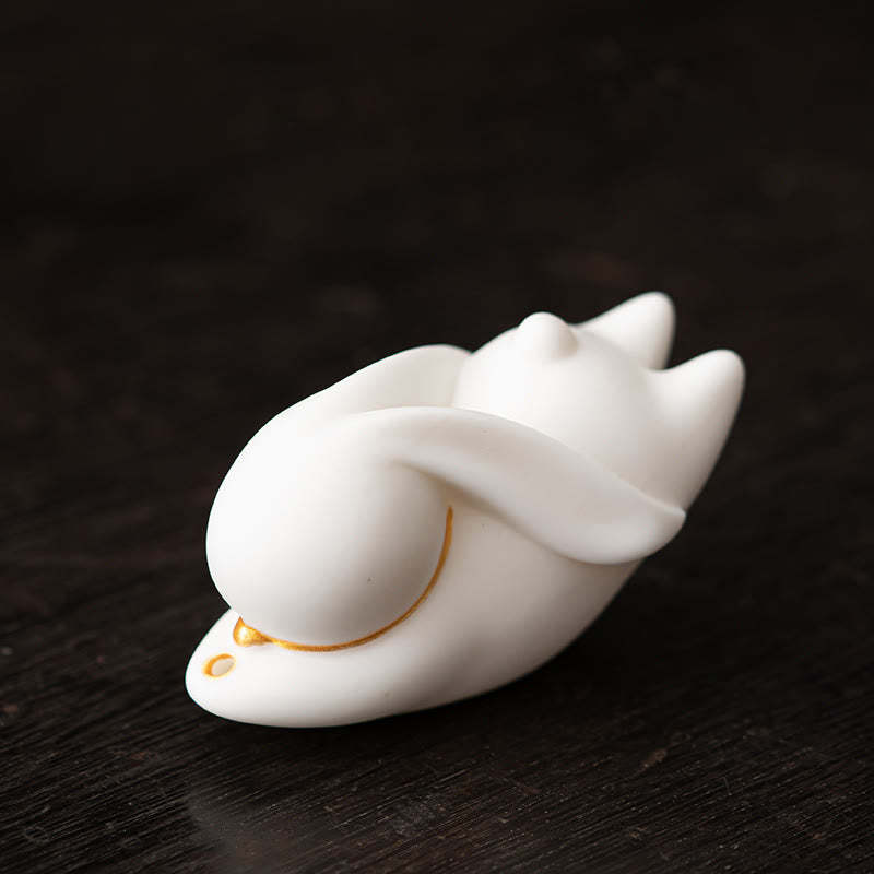 Flying Rabbit Bamboo Mat Healing Ceramic Incense Burner Desk Decoration