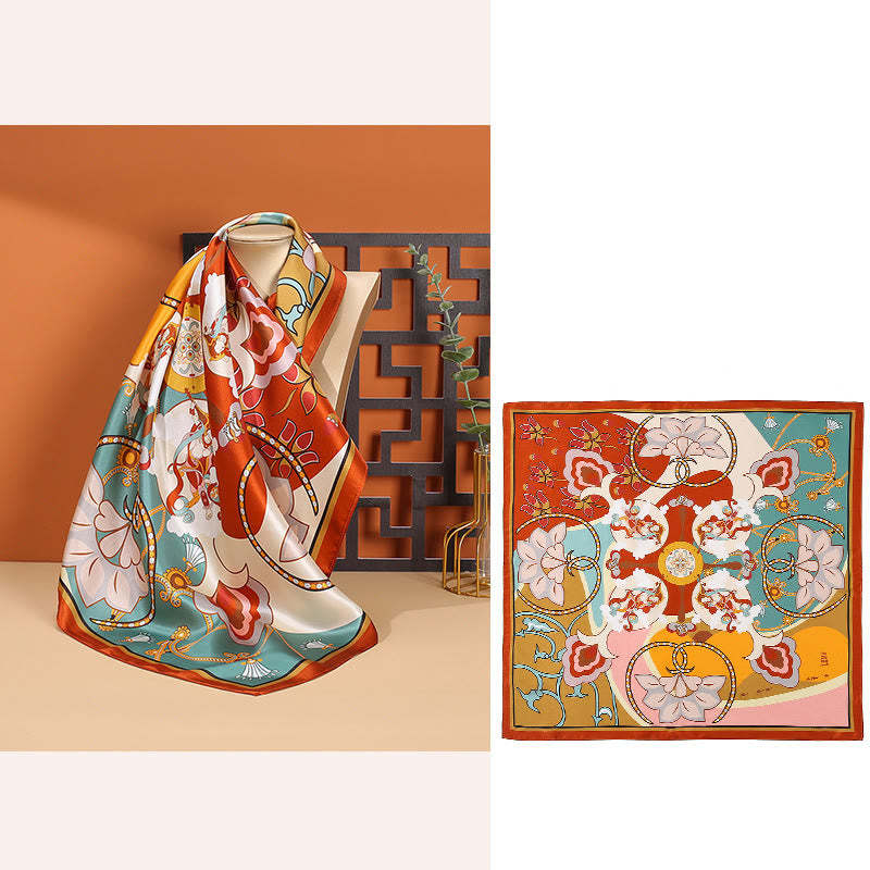 Pastoral Scene Hot Air Balloon Spring Blossom 100% Mulberry Silk Neck Hair Scarf