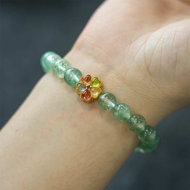 Natural Green Strawberry Quartz Soothing Fu Character Bracelet