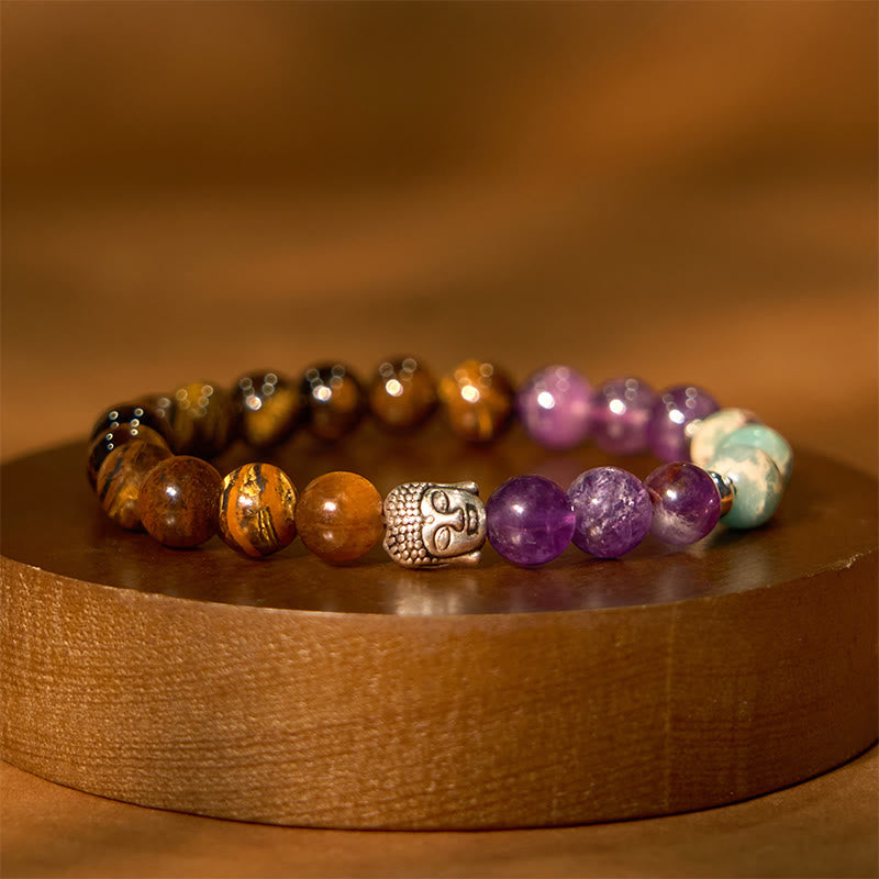 Natural Black Onyx White Stone Green Aventurine Tiger Eye Agate Mixed Color mystic zen Head Protection Bracelet