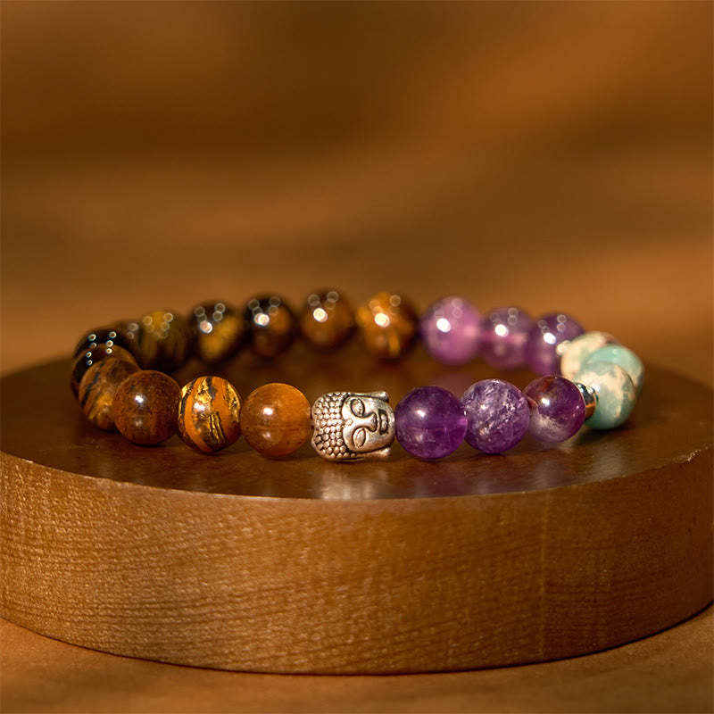 Natural Black Onyx White Stone Green Aventurine Tiger Eye Agate Mixed Color mystic zen Head Protection Bracelet