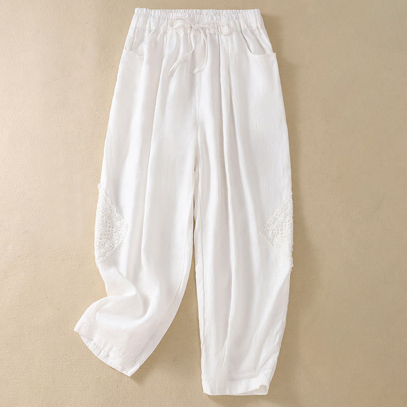 Summer Women's Cotton Drawstring Harem Pants With Pockets