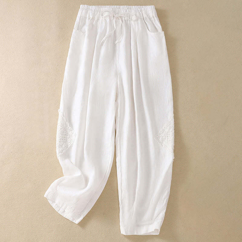 Summer Women's Cotton Drawstring Harem Pants With Pockets