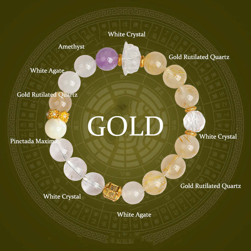 Five Elements Various Agate Crystal Green Phantom Rutilated Quartz Green Grape Agate Malachite Luck Bracelet