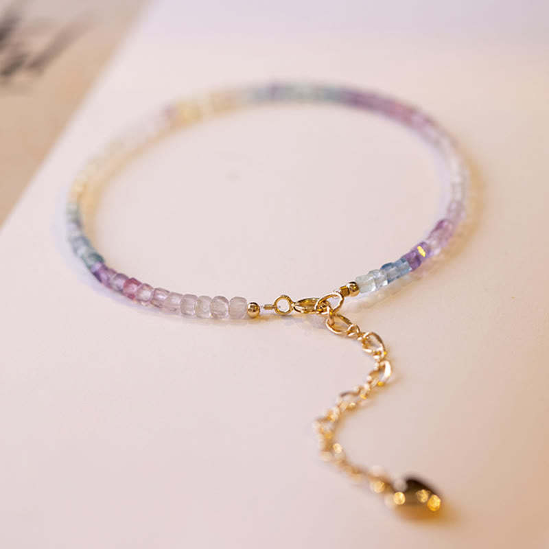 2.5mm Fluorite Ultra-thin Beads 14k Gold Plated Copper Heart Power Bracelet