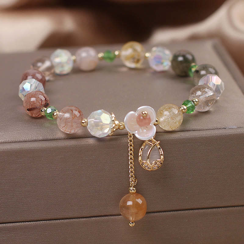 Strawberry Quartz Rutilated Quartz Fluorite Flower Healing Bracelet