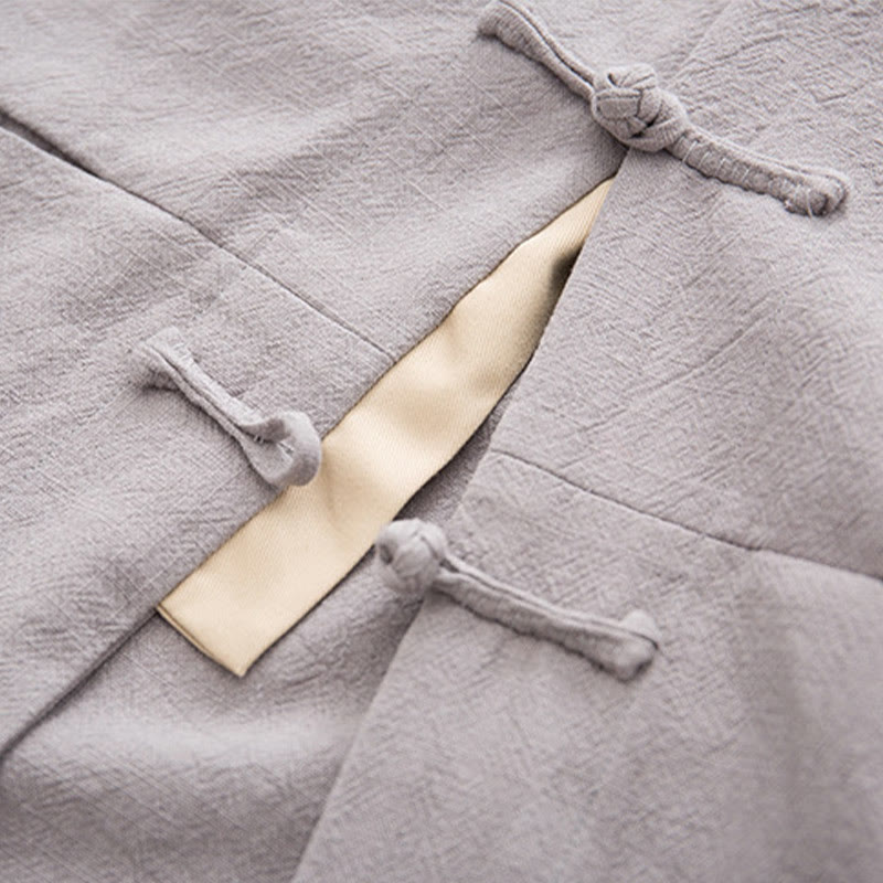 Tang Frog-Button Long Sleeve Shirt Cotton Linen Men's Clothing