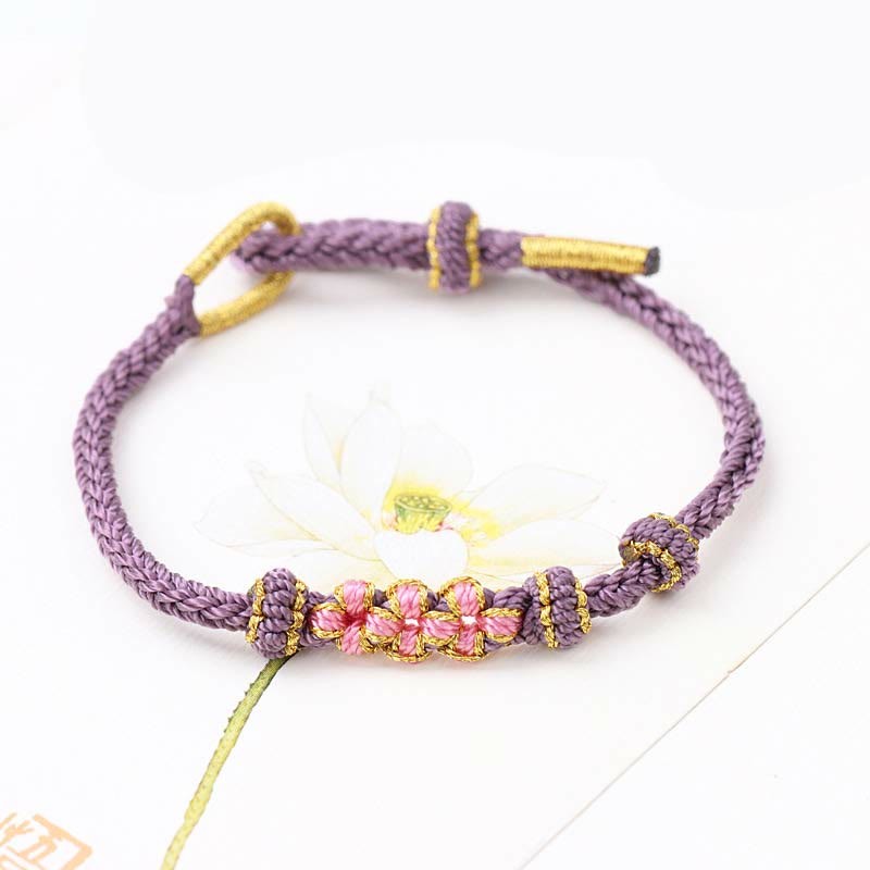 Handmade Three Peach Blossoms Luck Eight Strands Braided String Bracelet