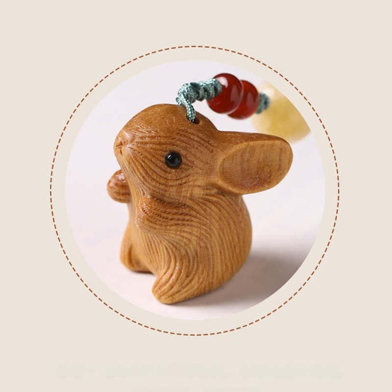 Sandalwood Small Leaf Red Sandalwood Lucky Mini Rabbit Protection Key Chain Phone Hanging Decoration
