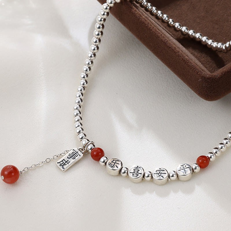 925 Sterling Silver Small Beads Red Agate Peace And Joy Blessing Anklet