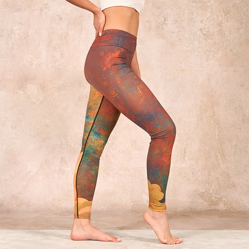 Auspicious Clouds Print Lycra Fabric Fitness Leggings Women's Yoga Pants