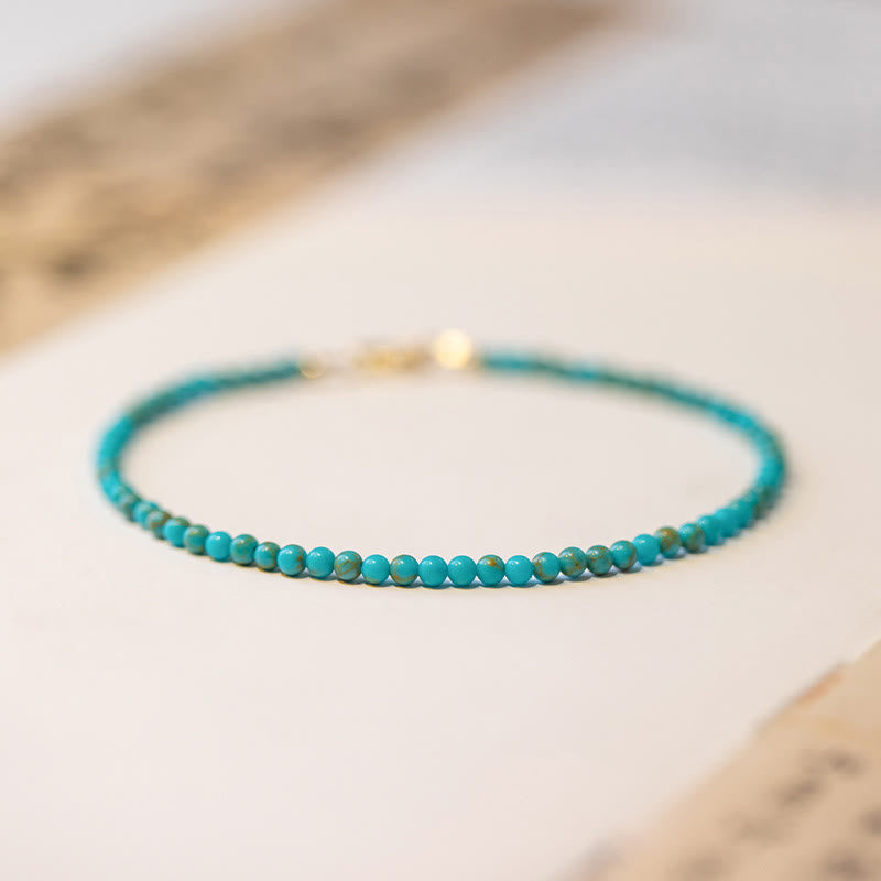 2mm Turquoise Ultra-thin Beads 14k Gold Plated Copper Wisdom Bracelet