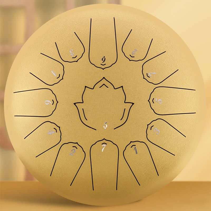 Steel Tongue Drum Sound Healing Mindfulness Lotus Pattern Yoga Drum Kit 13 Note 12 Inch Percussion Instrument