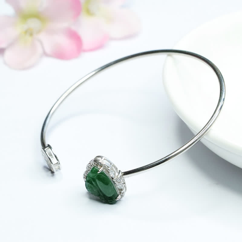 925 Sterling Silver Laughing mystic zen Jade Luck Bracelet Bangle