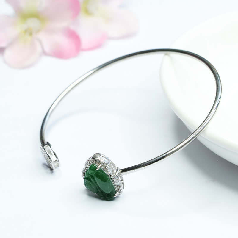 925 Sterling Silver Laughing mystic zen Jade Luck Bracelet Bangle