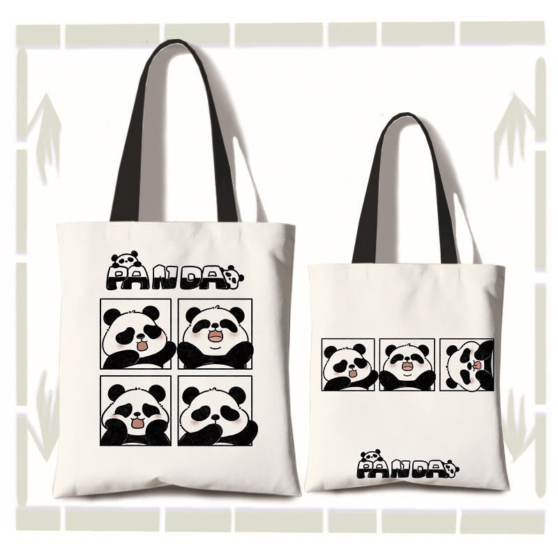 Large Capacity Handmade Canvas Cute Panda Commuter Shoulder Bag Shopping Bag