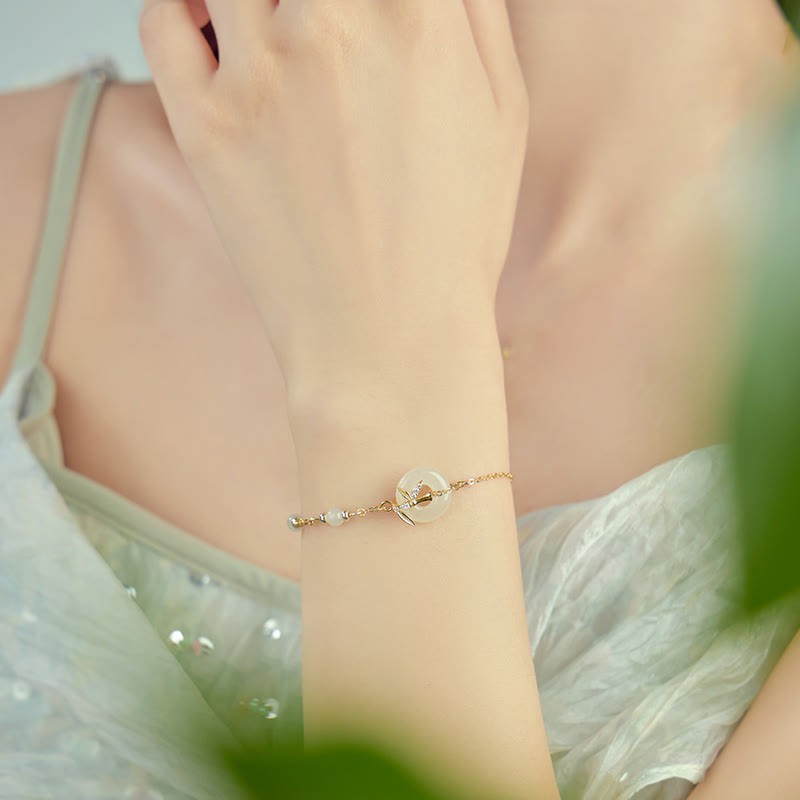 Hetian Jade 925 Sterling Silver Cubic Zirconia Peace Buckle Luck Bracelet