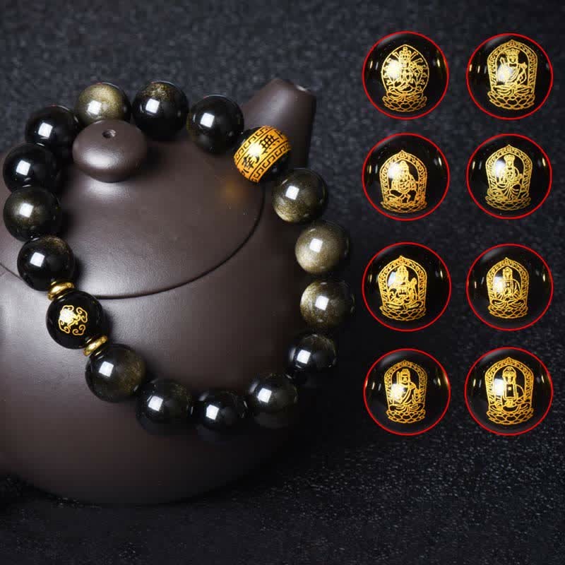 Chinese Zodiac Natal mystic zen Gold Sheen Obsidian Wealth Protection Bracelet