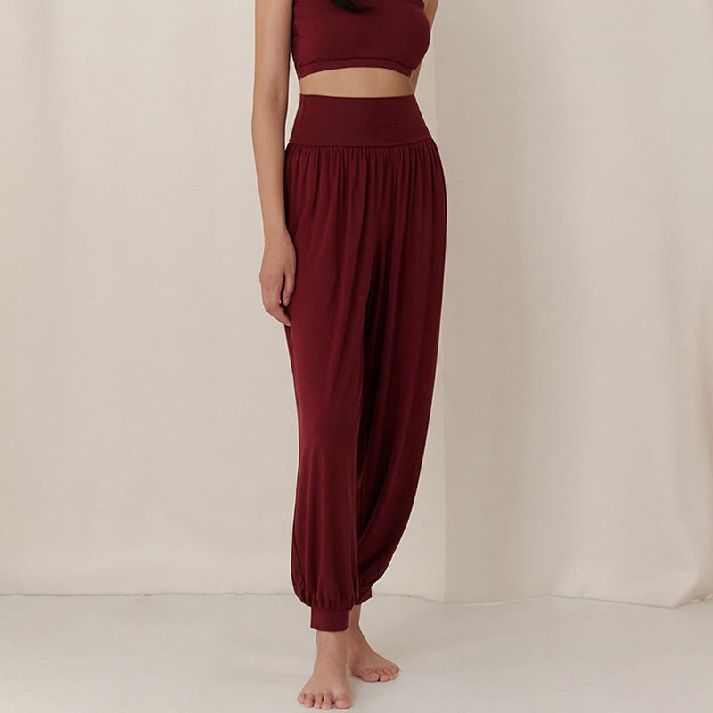 Casual Plain High Waist Tummy Control Women's Leica Harem Pants With Pockets