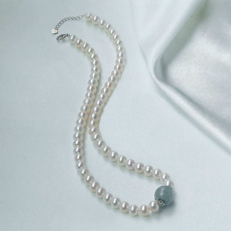 925 Sterling Silver Natural Pearl Hetian Jade Aquamarine Wisdom Sincerity Necklace Pendant Bracelet