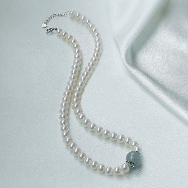 925 Sterling Silver Natural Pearl Hetian Jade Aquamarine Wisdom Sincerity Necklace Pendant Bracelet