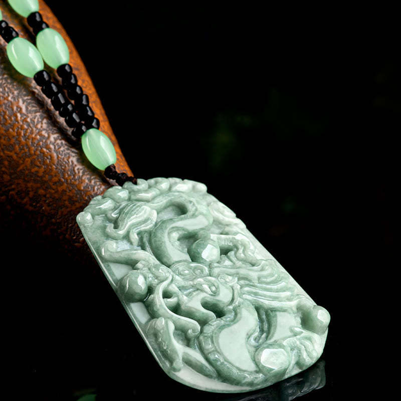 Year Of The Dragon Chinese Zodiac Dragon Soaring Jade Protection Bead Chain Necklace Pendant