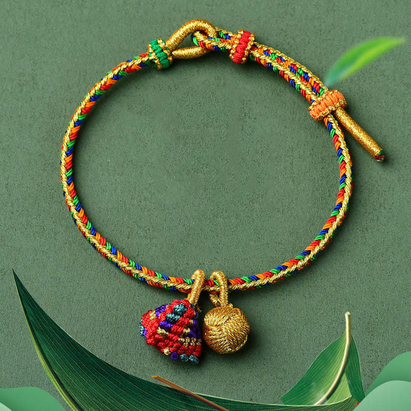 Colorful Rope Luck Handmade Zongzi Golden Ball Charm Bracelet