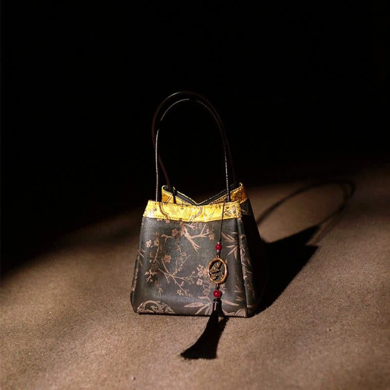 Plum Flower Bamboo Branches Embroidery Tassel Xiangyunsha Silk Shoulder Bag Hangbags