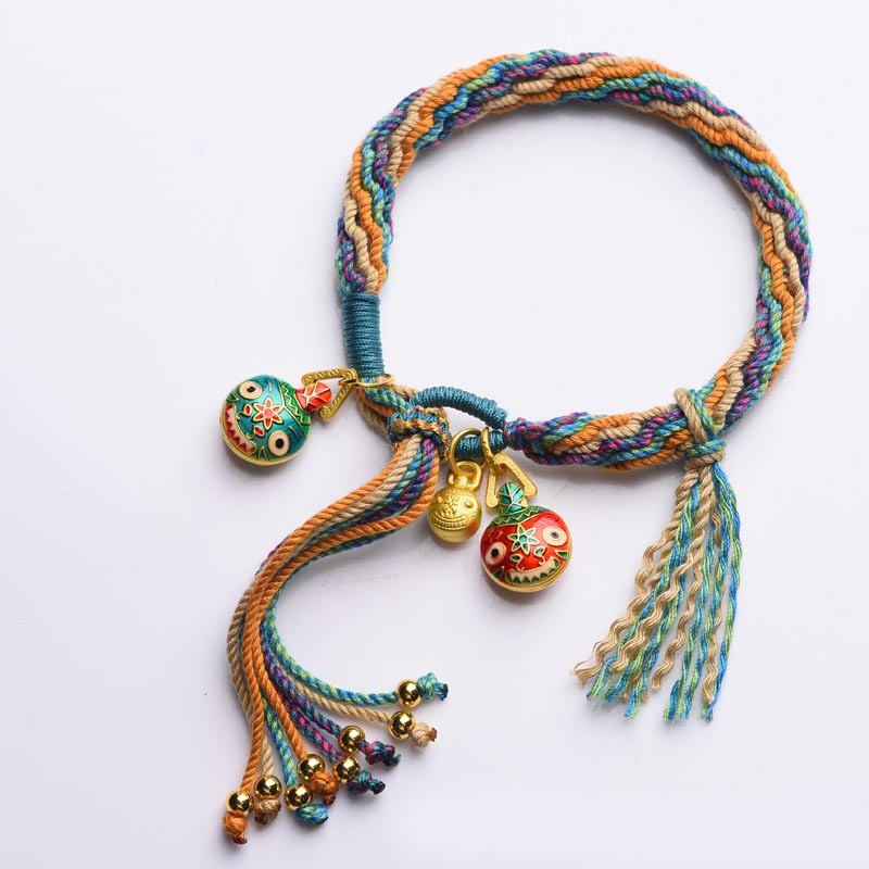 Gold Swallowing Beast Family Luck Reincarnation Knot Braid Colorful String Bracelet