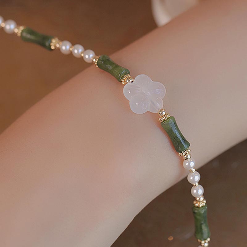 Peridot Bamboo Flower Agate Pearl Peace Bracelet