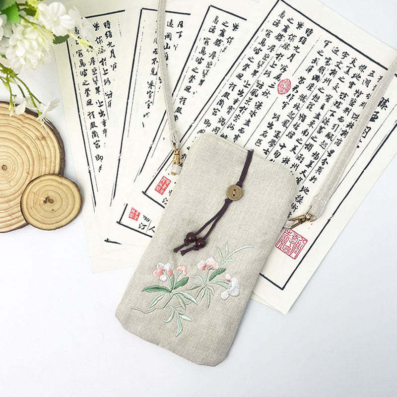 Small Embroidered Flowers Crossbody Bag Shoulder Bag Cellphone Bag 11*20cm
