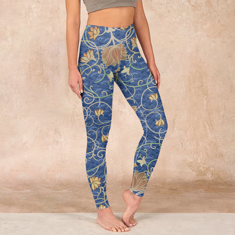 Lotus Flowers Print Gym Leggings Women's Yoga Pants