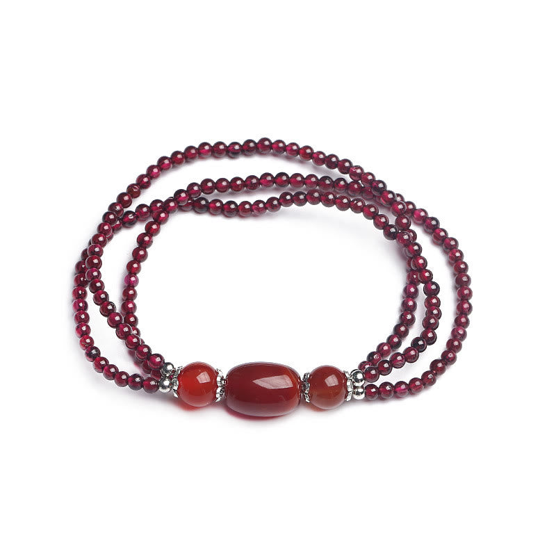 Natural Garnet Red Agate Protection Triple Layer Bracelet