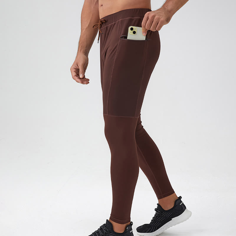 High Waist Quick Dry Breathable Fitness Men's Leggings Pants With Zipper Pocket