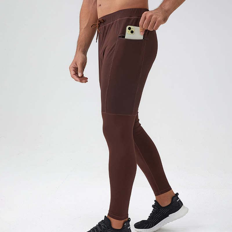 High Waist Quick Dry Breathable Fitness Men's Leggings Pants With Zipper Pocket